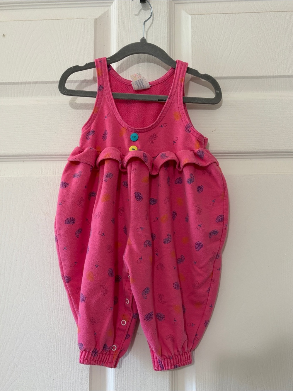Vintage Buster Brown Pink Ruffled Sleeveless Romper with Buttons